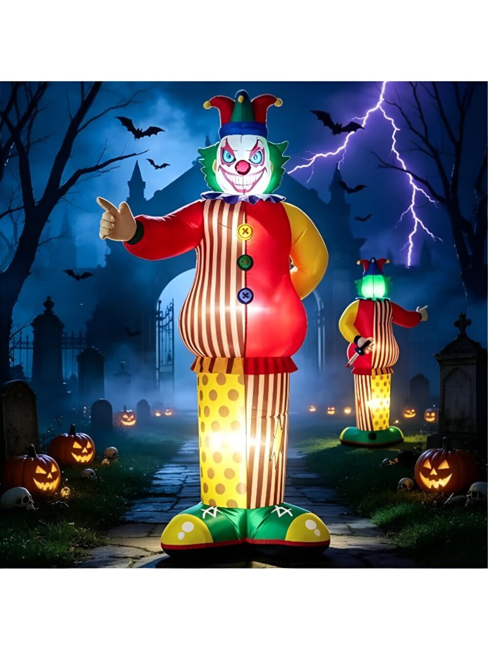 6FT Halloween Inflatable Scary Clown with Built-in LED Lights, Large Blow Up